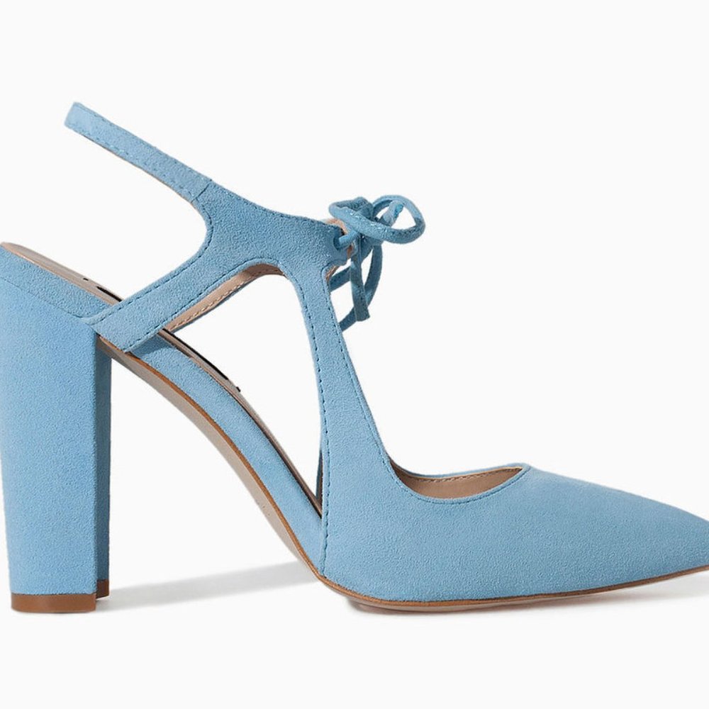 Zara Light Blue Suede Heels
